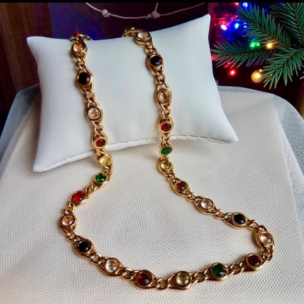 Gold-Plated Multi-Color Cubic Zirconia Choker Necklace-Stainless Steel